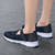 Women's navy flyknit velcro stretch strap low cut slip on shoe sneaker 04