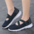 Women's navy flyknit velcro stretch strap low cut slip on shoe sneaker 07