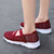 Women's burgundy flyknit velcro stretch strap low cut slip on shoe sneaker 04