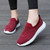 Women's burgundy flyknit pattern texture stretch entry slip on shoe sneaker 06