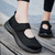 Women's black hollow out low cut velcro slip on shoe sneaker 07