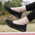 Women's black flyknit low cut plain hollow slip on shoe sneaker 03