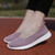 Women's purple flyknit low cut plain hollow slip on shoe sneaker 02