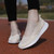Women's beige flyknit low cut hollow lace slip on shoe sneaker 07