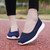 Women's navy flyknit low cut hollow lace slip on shoe sneaker 04
