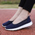 Women's navy flyknit low cut hollow lace slip on shoe sneaker 06