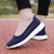Women's navy flyknit low cut hollow lace slip on shoe sneaker 07