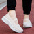 Women's beige flyknit low cut pattern accents slip on shoe sneaker 05