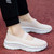 Women's beige flyknit low cut pattern accents slip on shoe sneaker 09