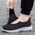 Women's black wide velcro casual plain slip on shoe sneaker 05