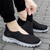 Women's black wide velcro casual plain slip on shoe sneaker 06