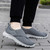 Women's grey wide velcro casual plain slip on shoe sneaker 03