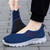 Women's navy wide velcro casual plain slip on shoe sneaker 05