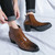 Men's brown retro croc skin pattern side zip slip on shoe boot 02