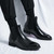 Men's black patent cap point toe stretch entry slip on shoe boot 10