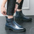 Men's blue retro buckle accents side zip slip on shoe boot 05