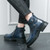 Men's blue retro buckle accents side zip slip on shoe boot 06