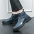 Men's blue retro buckle accents side zip slip on shoe boot 07