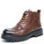 Men's brown retro check pattern side zip lace up shoe boot 01
