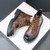 Men's brown retro check pattern side zip lace up shoe boot 09