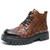 Men's brown retro check stripe accents side zip lace up shoe boot 01