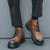 Men's brown retro check stripe accents side zip lace up shoe boot 06