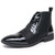 Men's black retro patent cap point toe side zip lace up shoe boot 01
