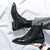Men's black retro patent cap point toe side zip lace up shoe boot 04