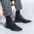 Men's black retro patent cap point toe side zip lace up shoe boot 08