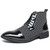 Men's black white retro patent cap point toe side zip lace up shoe boot 01