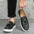 Men's black weave pattern accents tassel slip on shoe loafer 06