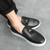 Men's black weave pattern accents tassel slip on shoe loafer 07