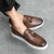 Men's brown weave pattern accents tassel slip on shoe loafer 03