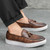 Men's brown weave pattern accents tassel slip on shoe loafer 09