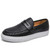 Men's black weave pattern accents penny slip on shoe loafer 01