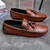Men's brown retro wingtip brogue tassel slip on shoe loafer 07