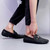 Men's black check pattern accents metal buckle slip on shoe loafer 04