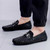 Men's black check pattern accents metal buckle slip on shoe loafer 03