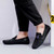 Men's black check pattern accents metal buckle slip on shoe loafer 05