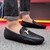 Men's black snake skin pattern metal buckle slip on shoe loafer 02