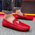 Men's red snake skin pattern metal buckle slip on shoe loafer 05
