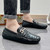 Men's black croc skin pattern metal buckle slip on shoe loafer 02