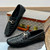 Men's black croc skin pattern metal buckle slip on shoe loafer 08