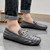 Men's grey croc skin pattern metal buckle slip on shoe loafer 02