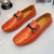 Men's orange pattern shape top metal buckle slip on shoe loafer 08