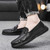 Men's black plain top metal buckle slip on shoe loafer 04