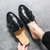 Men's black croc skin pattern monk strap slip on shoe mule 07