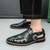 Men's black croc pattern buckle strap cut out slip on shoe mule 08