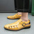 Men's yellow croc pattern buckle strap cut out slip on shoe mule 03