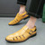 Men's yellow croc pattern buckle strap cut out slip on shoe mule 06